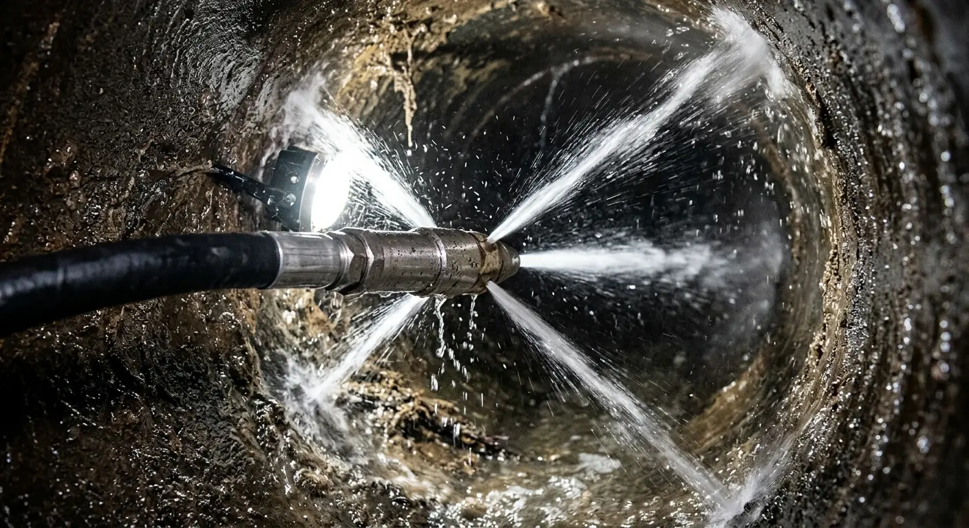 High-pressure hydro jetting nozzle cleaning sewer pipe for Sewer Line Relining in Heber Springs